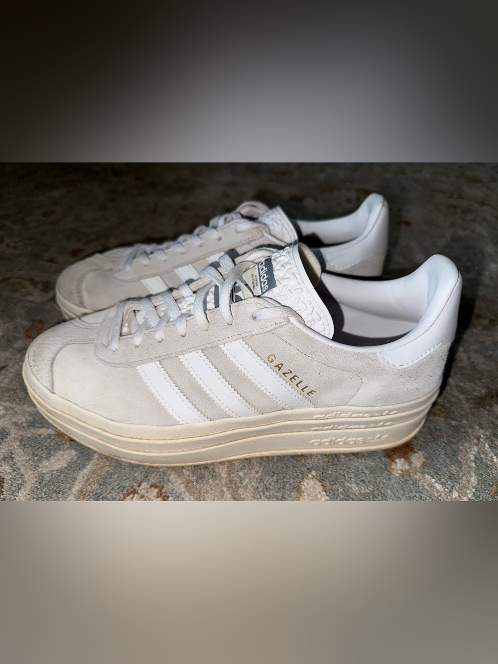 Adidas Gazelle Platform Sneakers in Off-White and Light Grey